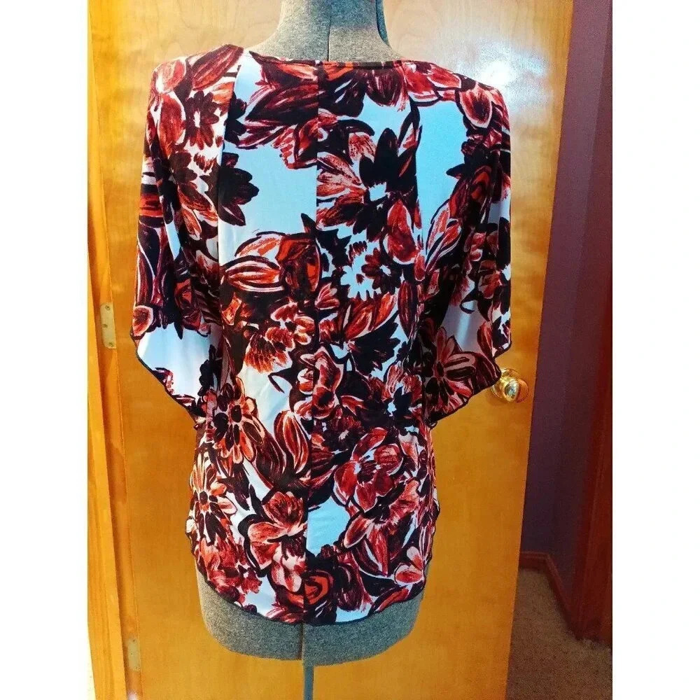Saint Tropez West size M Blouse Orange and Black Floral - Picture 6 of 12